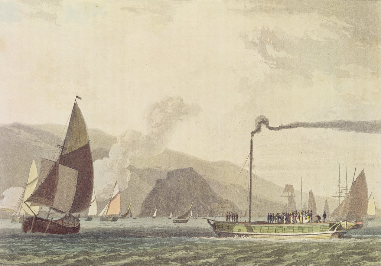 ダンバートン近くのクライドの蒸気船、1802年（アクアチント） 作： 英語学校