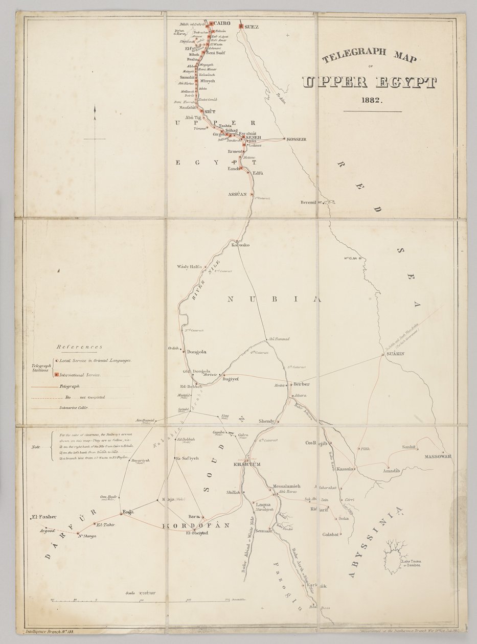 上エジプト1882年の電信地図 作： 英語学校