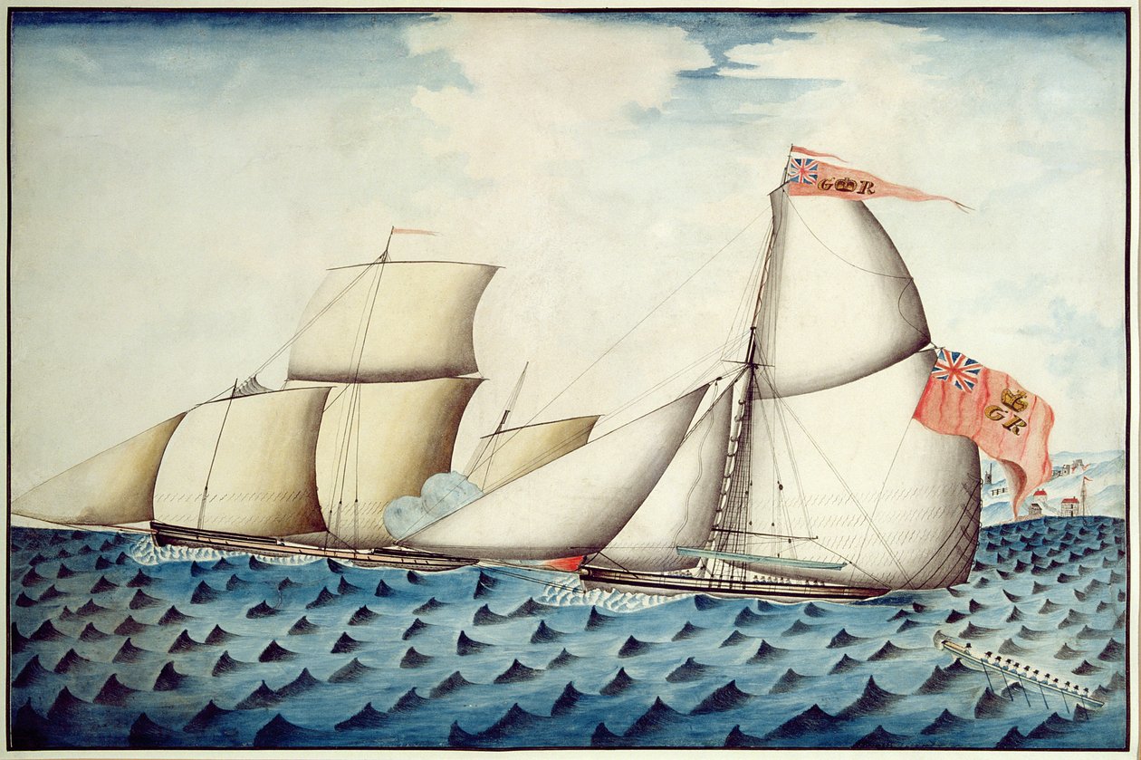 The BadgerによるThe Four Brothersの捕獲、Revenue Cutter、1823年（ペンとトイレ） 作： 英語学校