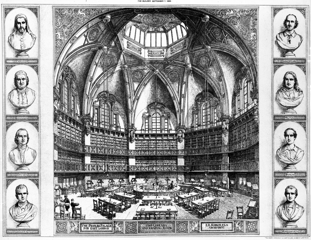 イーストロンドンの人民の宮殿の図書室と読書室、1880年代頃 作： 英語学校