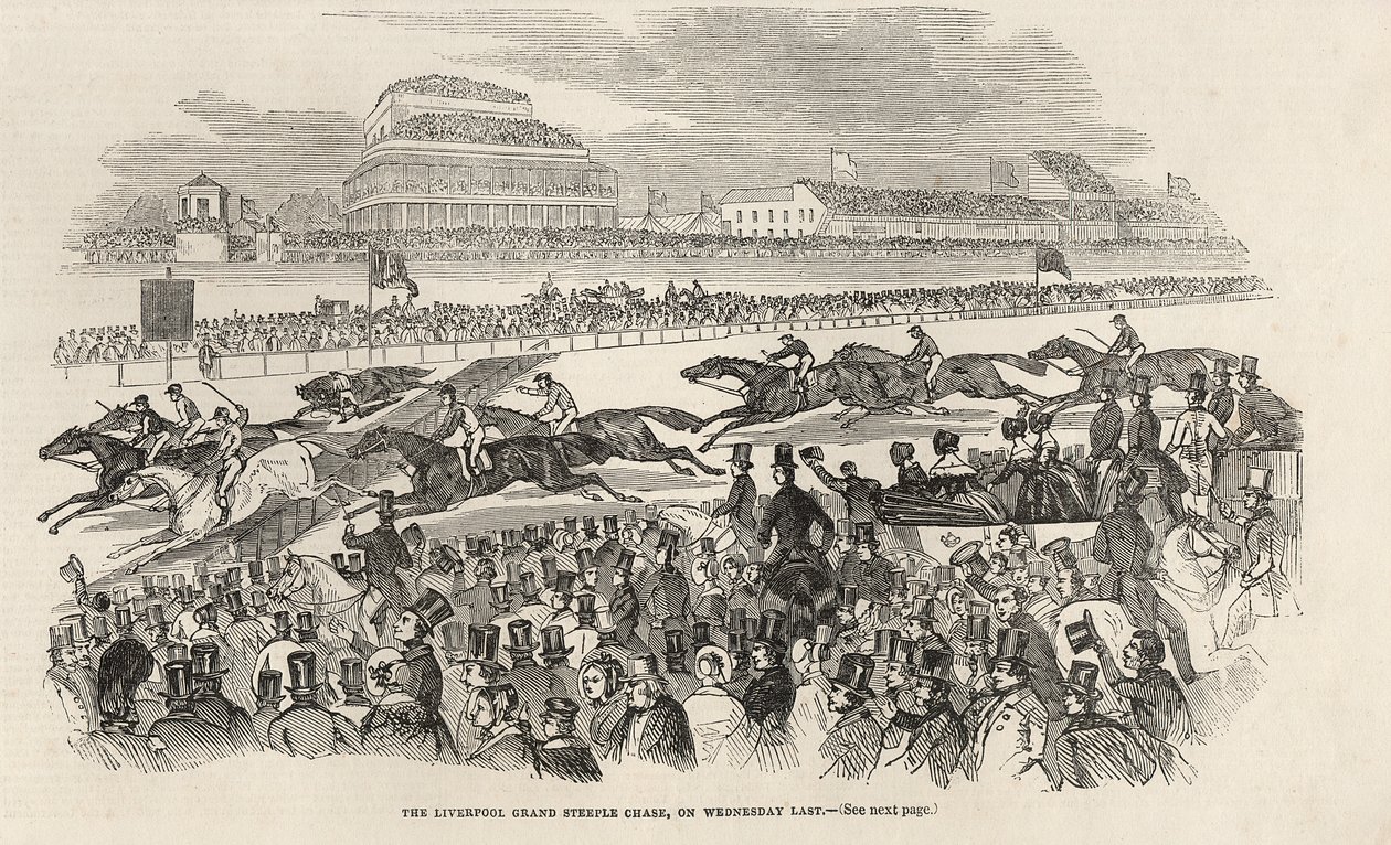 最後の水曜日のリバプールグランドスティープルチェイス、「The Illustrated London News」（1845年3月8日）より 作： 英語学校