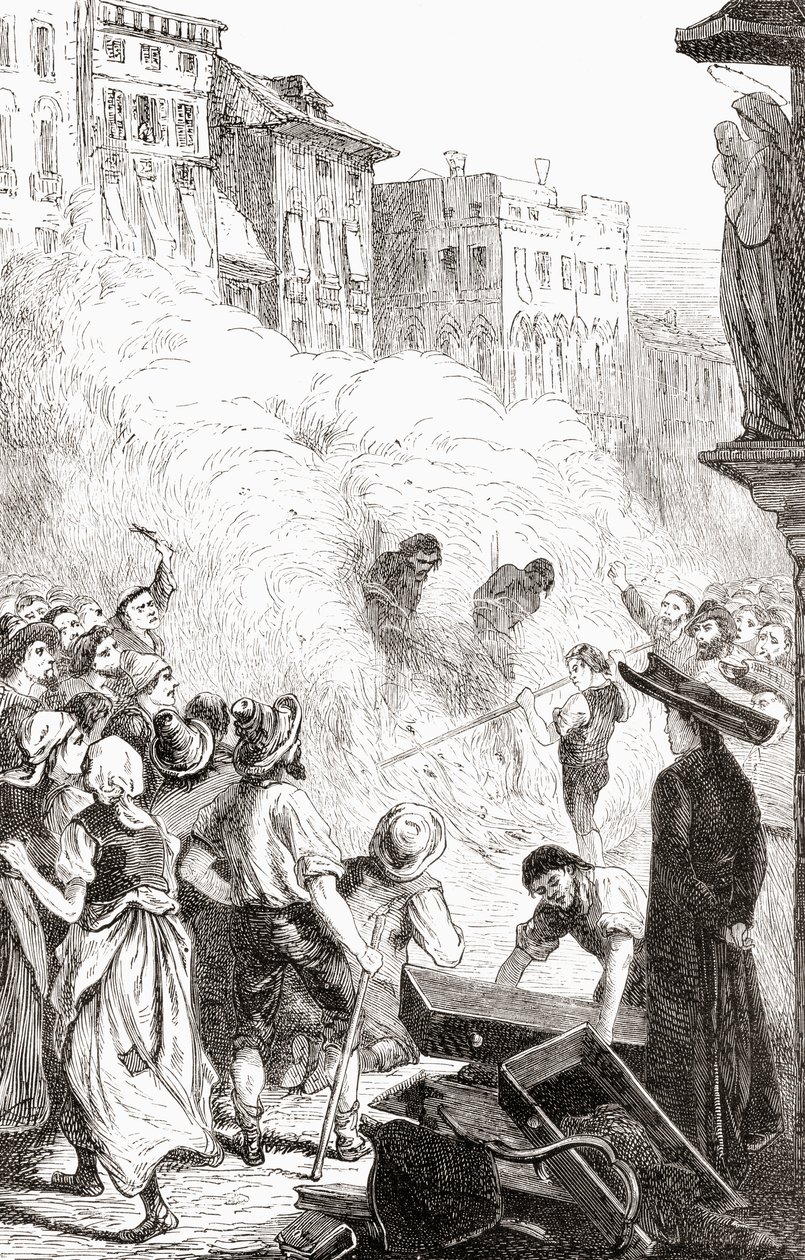 イタリア、バルレッタでのプロテスタントの虐殺、1865年頃（木の彫刻） 作： 英語学校