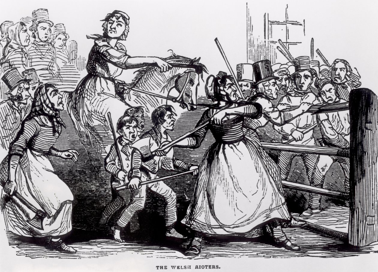 ウェールズの暴徒、1843年2月11日、イラストレイテッドロンドンニュースより 作： 英語学校