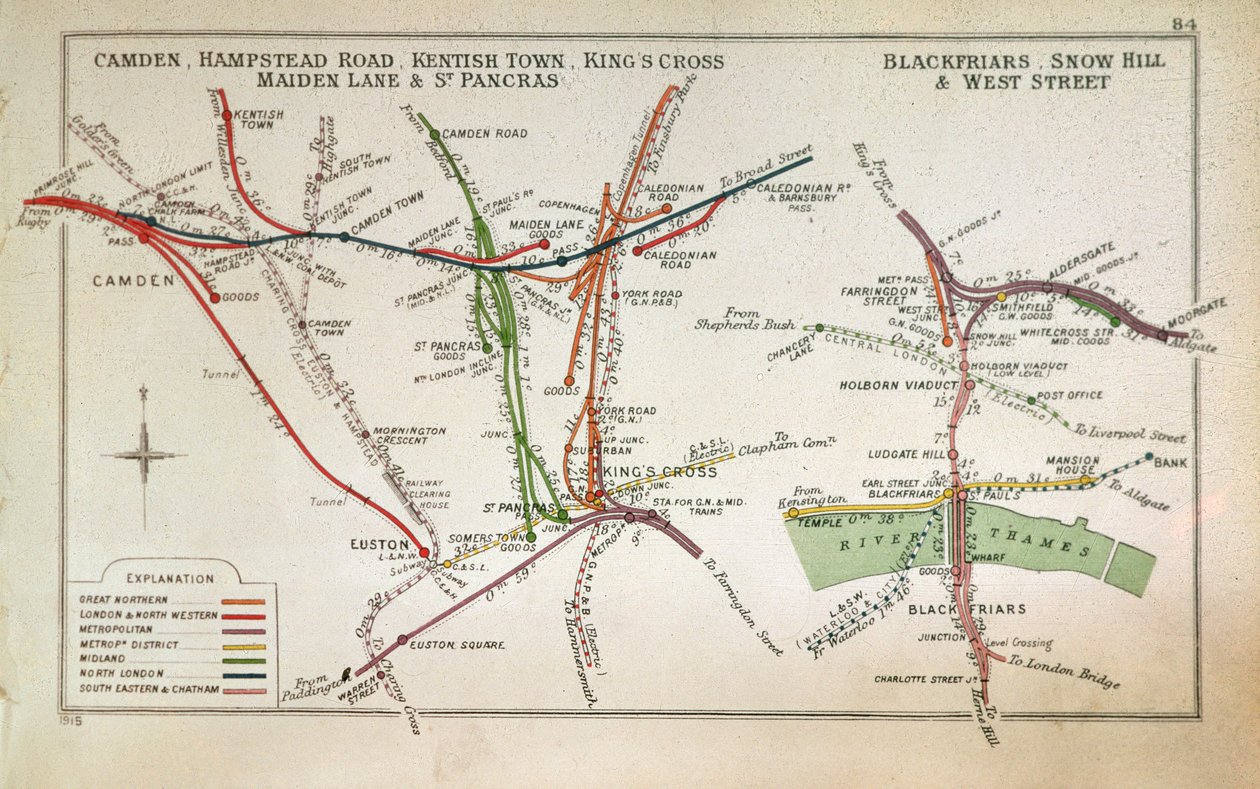 ロンドンの交通地図、1915年頃 作： 英語学校