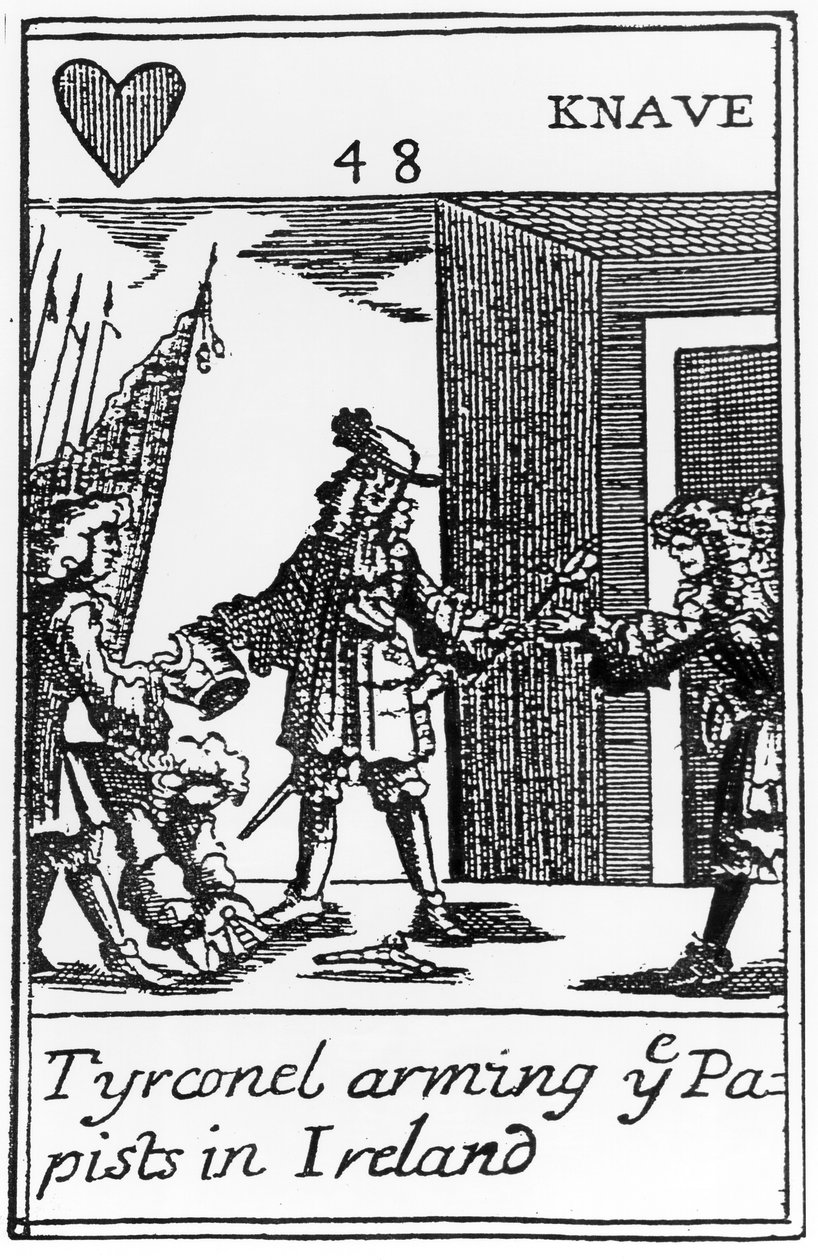 1688年の栄光ある革命を記念した反カトリックのトランプであるアイルランドのパピストを武装させるTyrconnel（115649を参照） 作： 英語学校