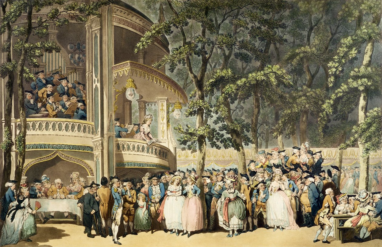 トーマス・ローランドソン（1756-1827）による水彩画の後のR.ポラードによるヴォクソール庭園 作： 英語学校