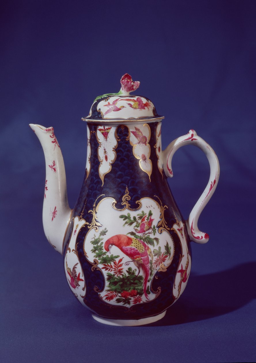 楽園の鳥で飾られたウスターのコーヒーポット、c.1750（磁器） 作： 英語学校