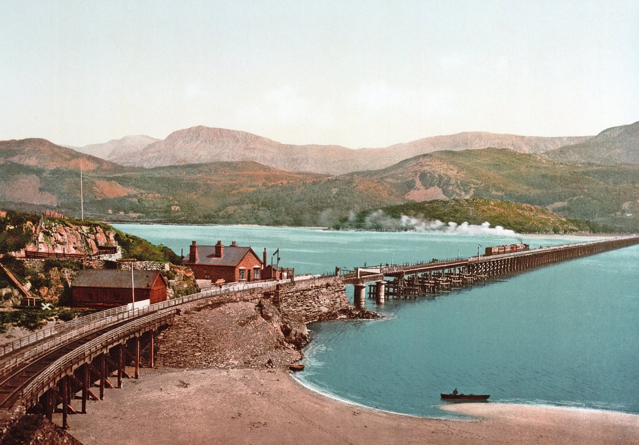 カダイルイドリスとバーマスブリッジ、パブ。 c.1900 作： 英語の写真家