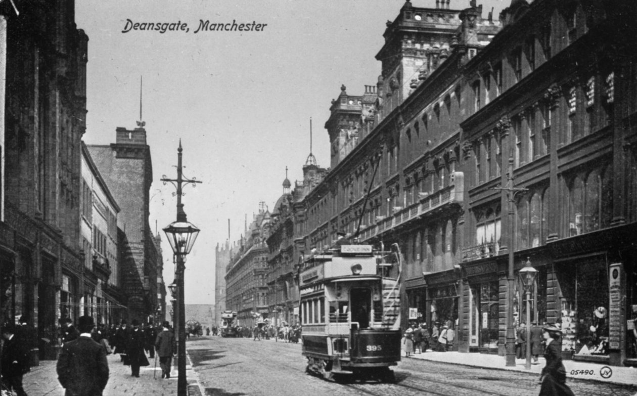 Deansgate、マンチェスター、c.1910（bw写真） 作： 英語の写真家