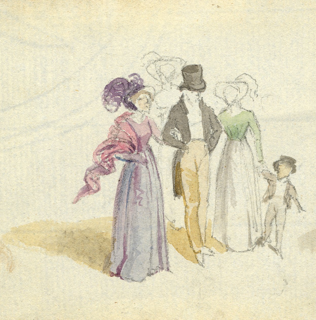 1825年頃の家族の散歩（紙にトイレ） 作： 英語学校