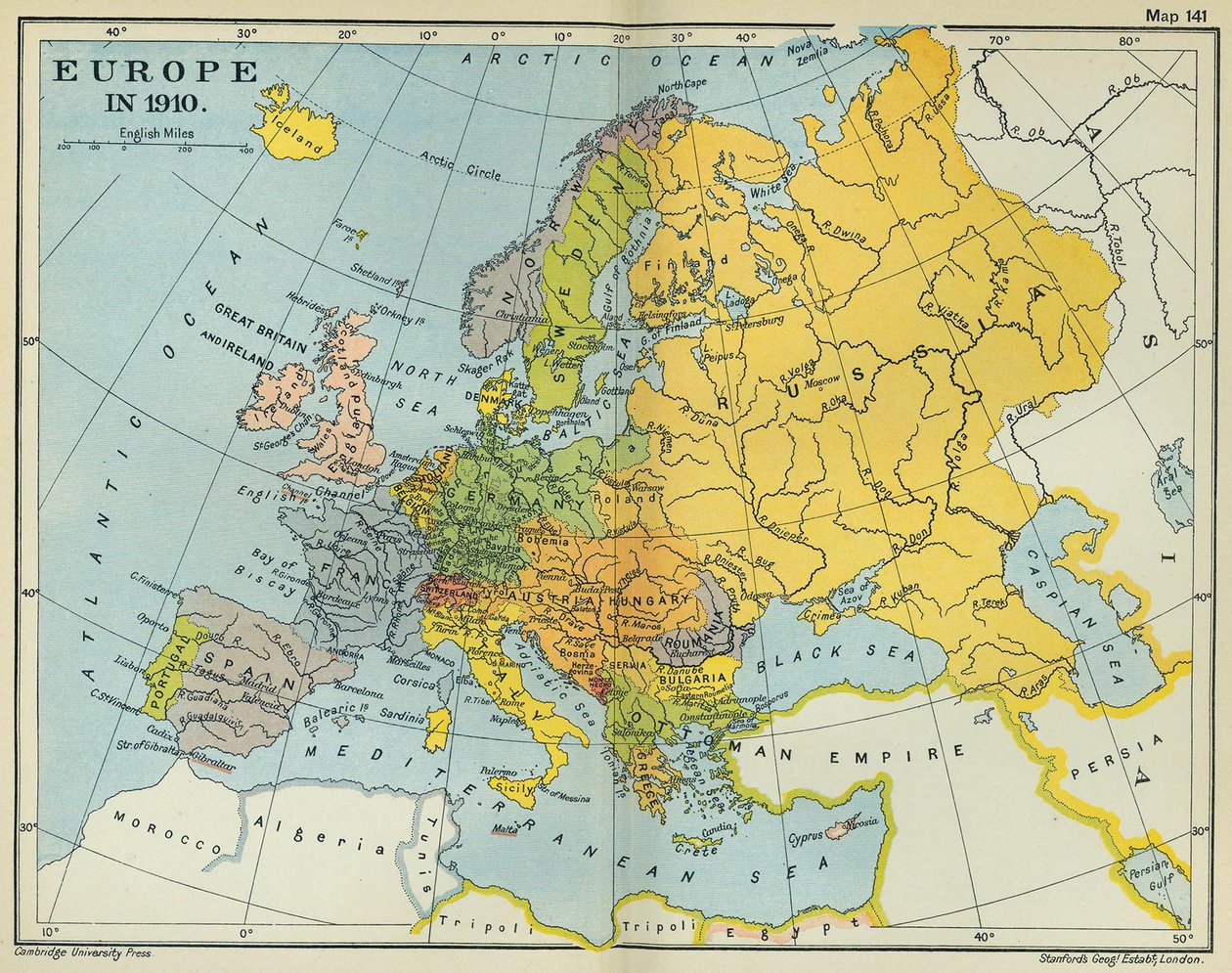 1910 年のヨーロッパの地図 (カラー リソ) 作： 英語学校