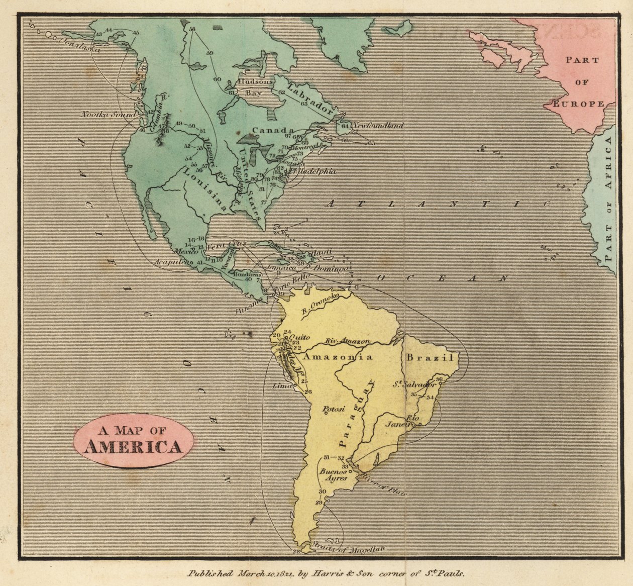 アメリカ大陸の地図、1821年頃 作： 英語学校