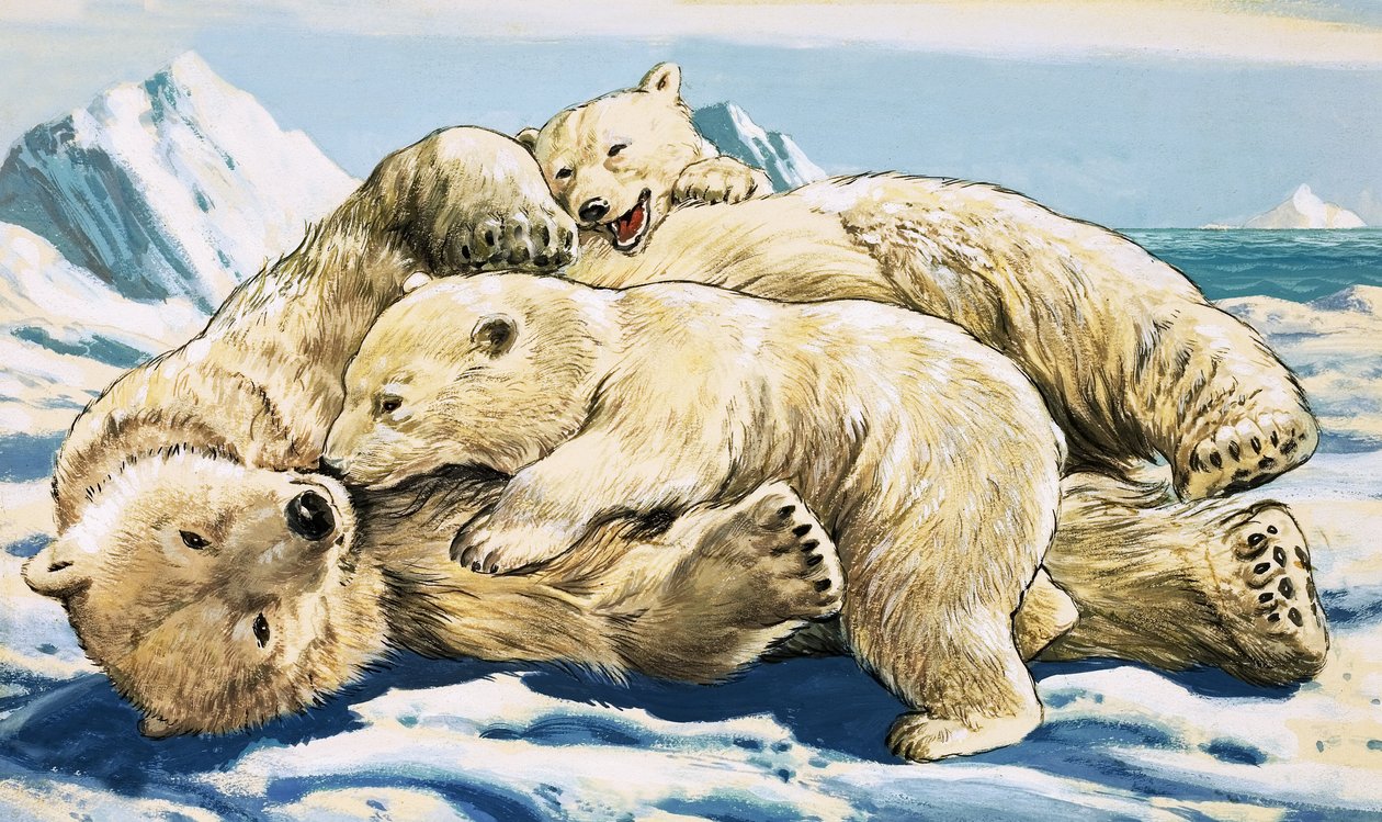 シロクマと子グマ（紙にグワッシュ） 作： 英語学校