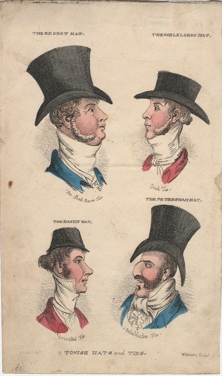 帽子とネクタイを仕上げる、c.1815-20 作： 英語学校
