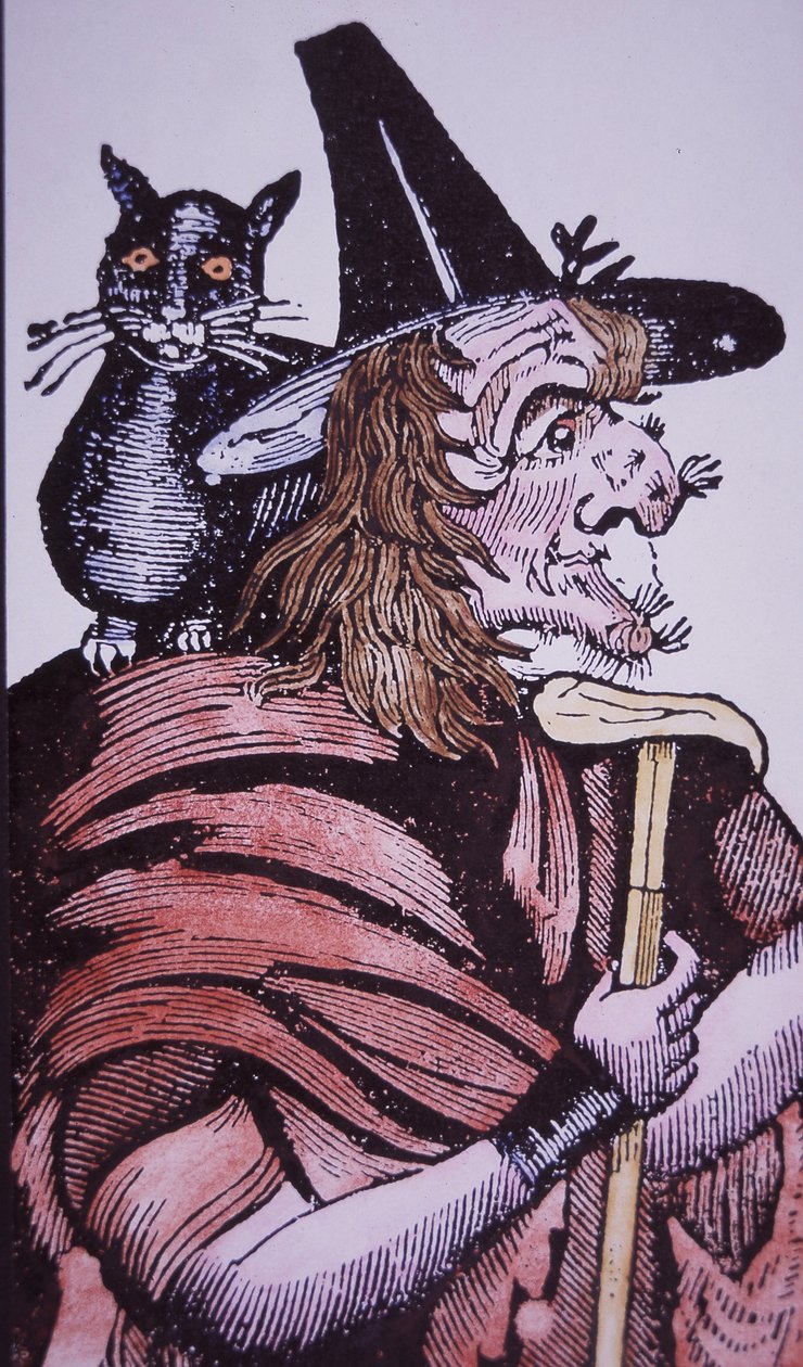 猫を連れた魔女（木版画 作： 英語学校