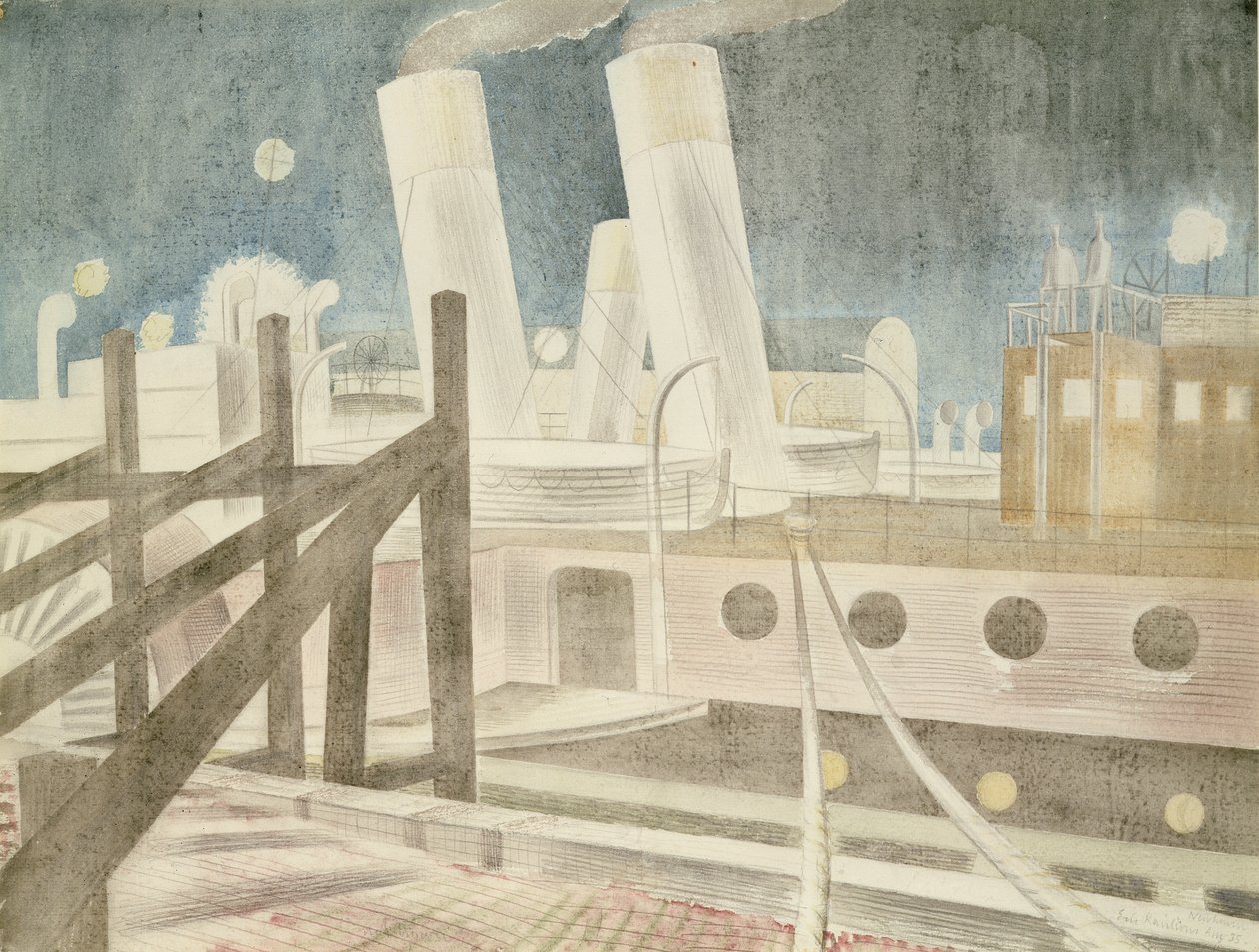 夜のブライトンクイーン、1935年（紙に鉛筆とトイレ） 作： エリック・ラビリアス