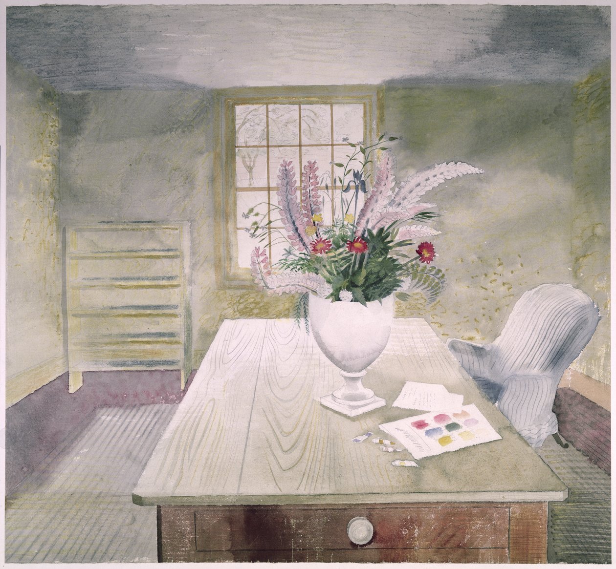 コテージテーブルの庭の花 作： エリック・ラビリアス