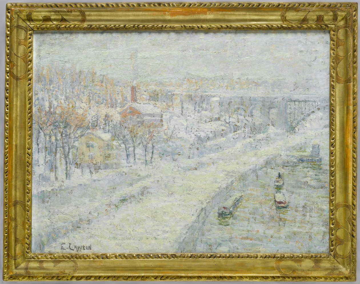 冬の風景-ワシントン橋、c.1907-10 作： アーネスト・ローソン