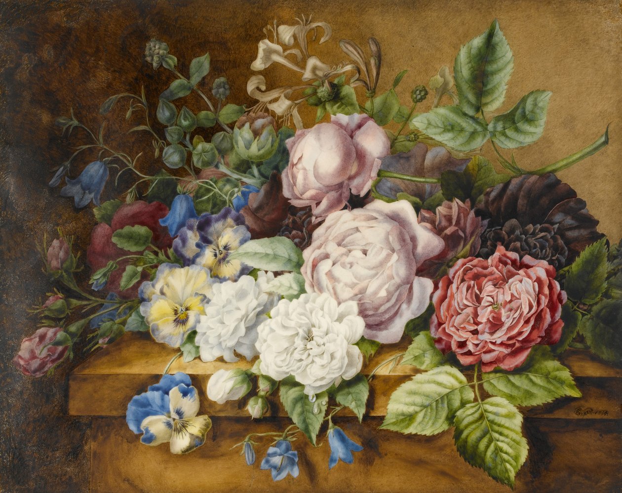 花の棚の上、1814（紙と体色と紙） 作： アーネスティーン・パンクッケ
