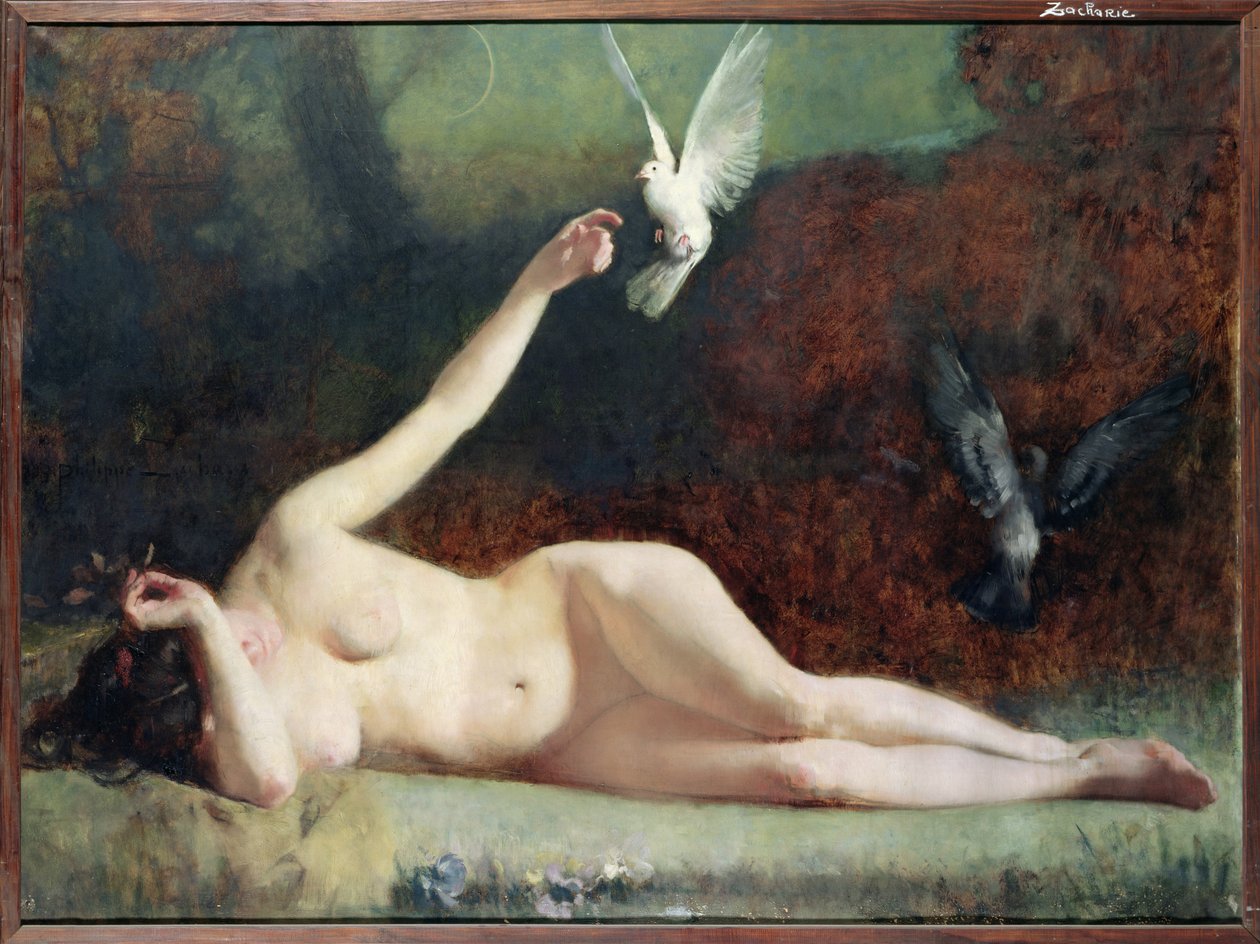 ハトを持つ女性、1883年 作： エルンスト・フィリップ・ザカリー