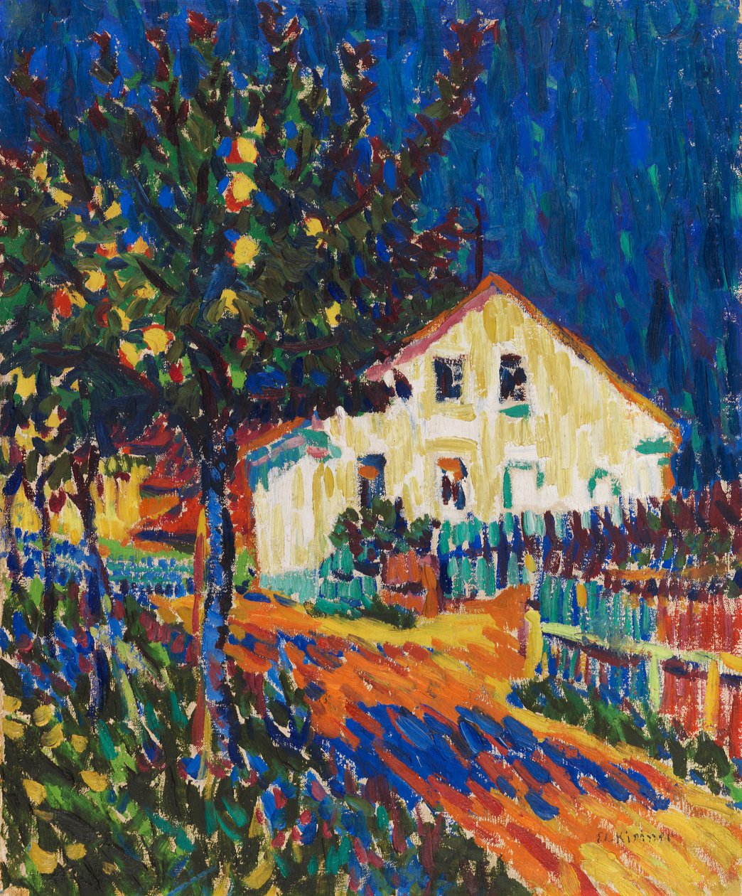 りんごの木のある村の通り、1907年。 作： エルンスト・ルートヴィヒ・キルヒナー