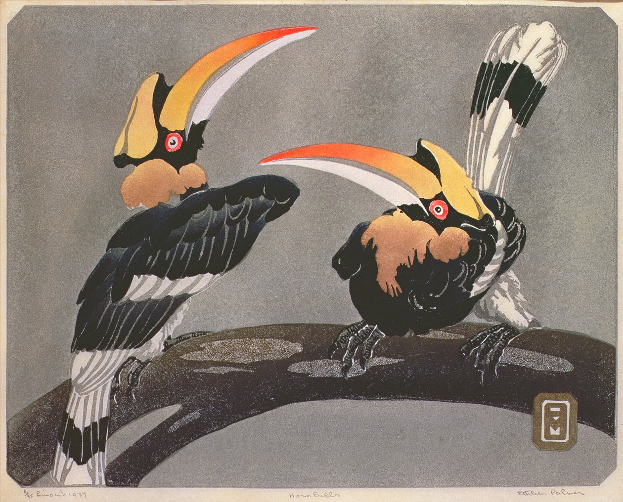 サイチョウ、1937（linocut） 作： エスリーン・パーマー
