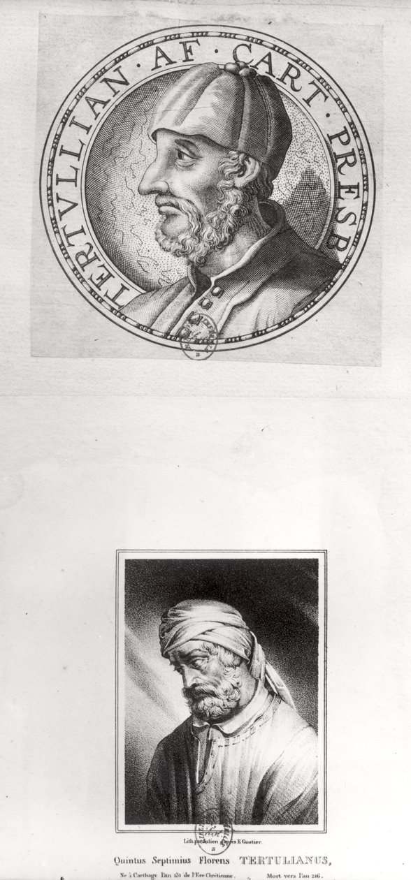 テルトゥリアヌスとして知られているキンタス9月のテルトゥリアヌス（c.160-c.220）の2つの肖像画 作： エティエンヌ・ゴーティエ
