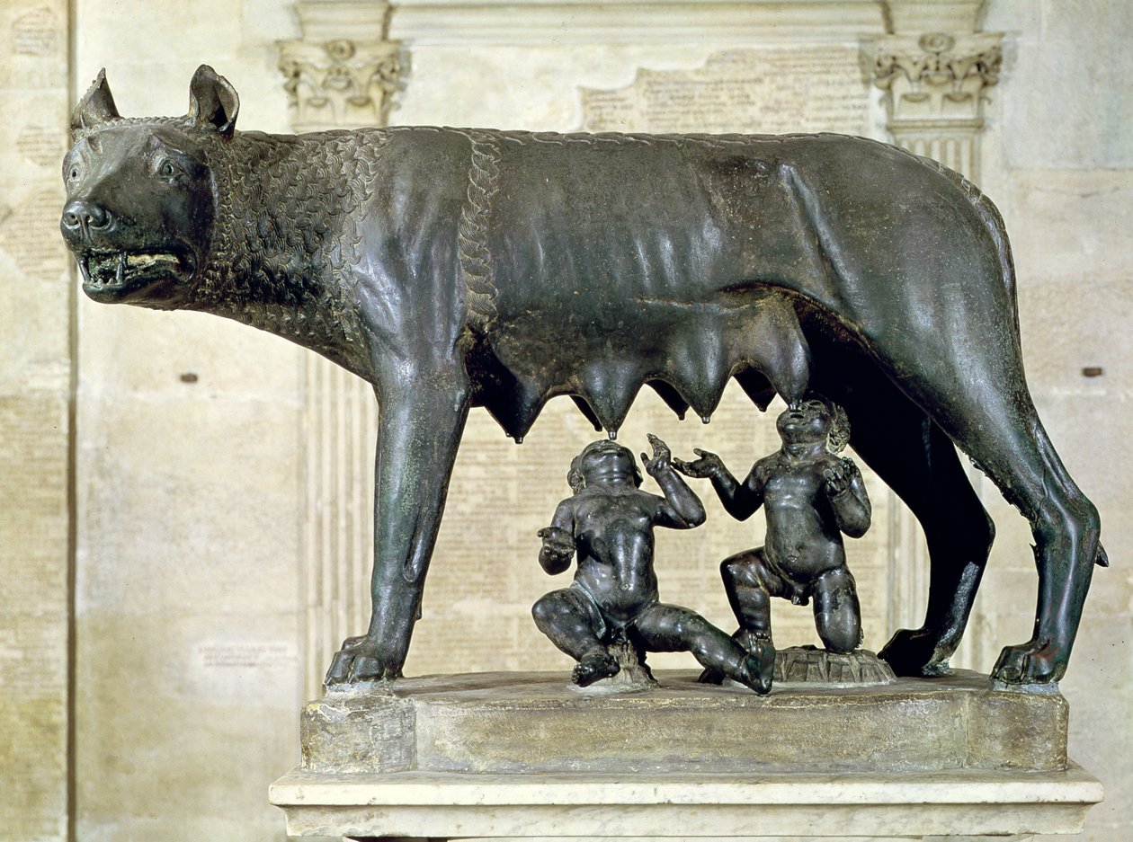 カピトリーノのシーウルフ、ロムルスとレムスの像、アントニオポライウオーロ（1433-98）c.1484-96（ブロンズ） 作： エトルリア語