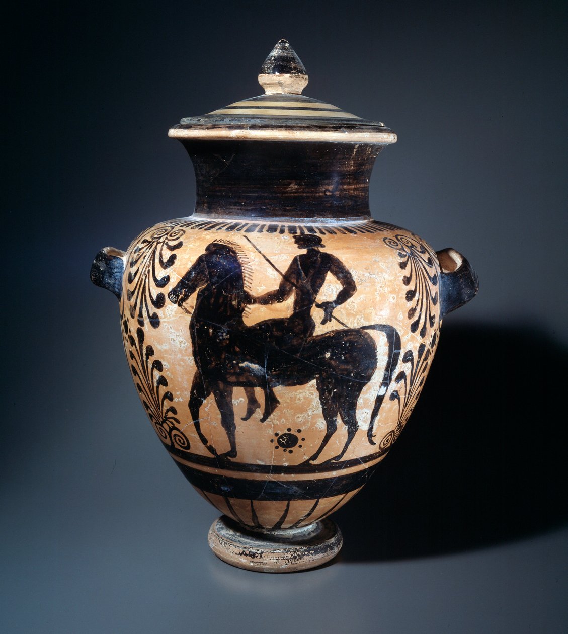 騎手を表すテラコッタ製スタムノス、紀元前500～490年 作： エトルリア語