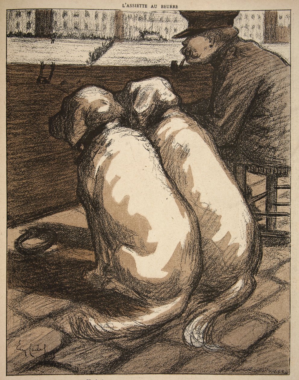 パリのセーヌ川のライフガード、「L&39;assiette au Beurre：Les Functionionnaires」のイラスト、1902年8月9日 作： ユージン・カデル