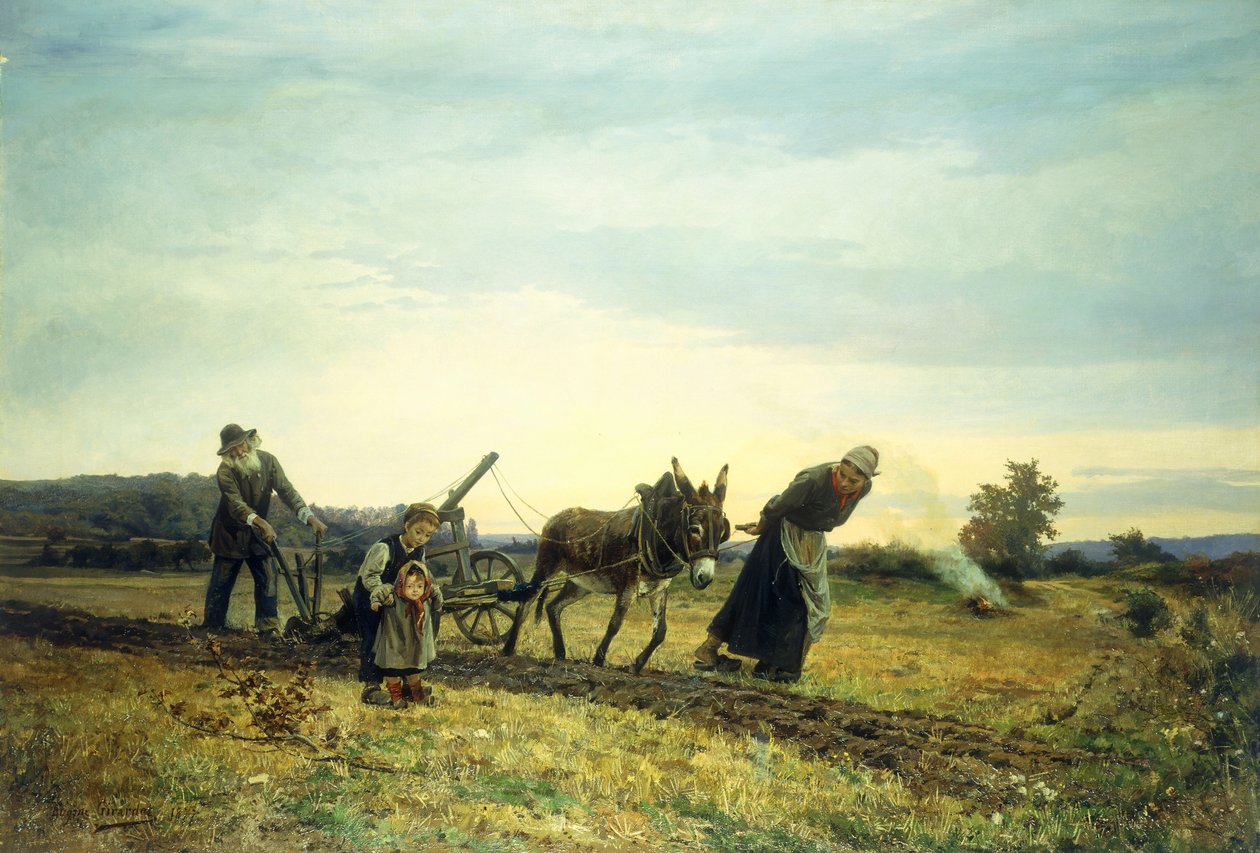 畑を耕す、1877 作： ユージーン・アレクシス・ジラルデ