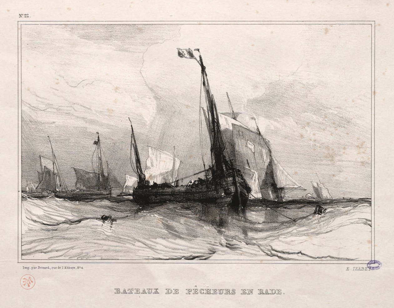 アンカーの漁船、1836年。 作： ユージン・イザベイ