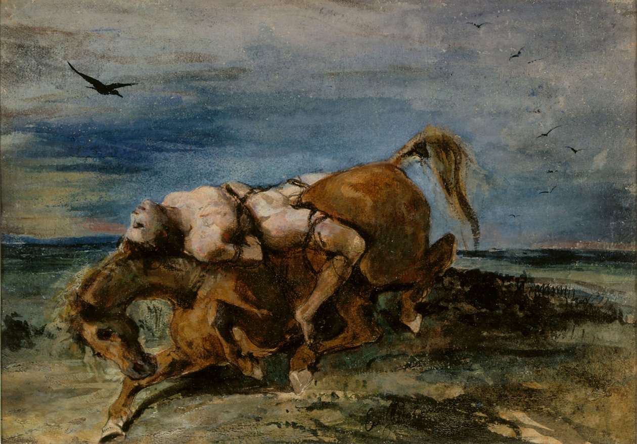瀕死の馬に乗ったマゼッパ、1824年。 作： ウジェーヌ・ドラクロワ