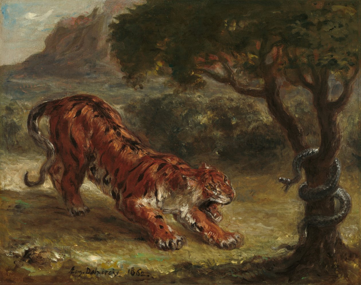 虎と蛇、1862年。 作： ウジェーヌ・ドラクロワ