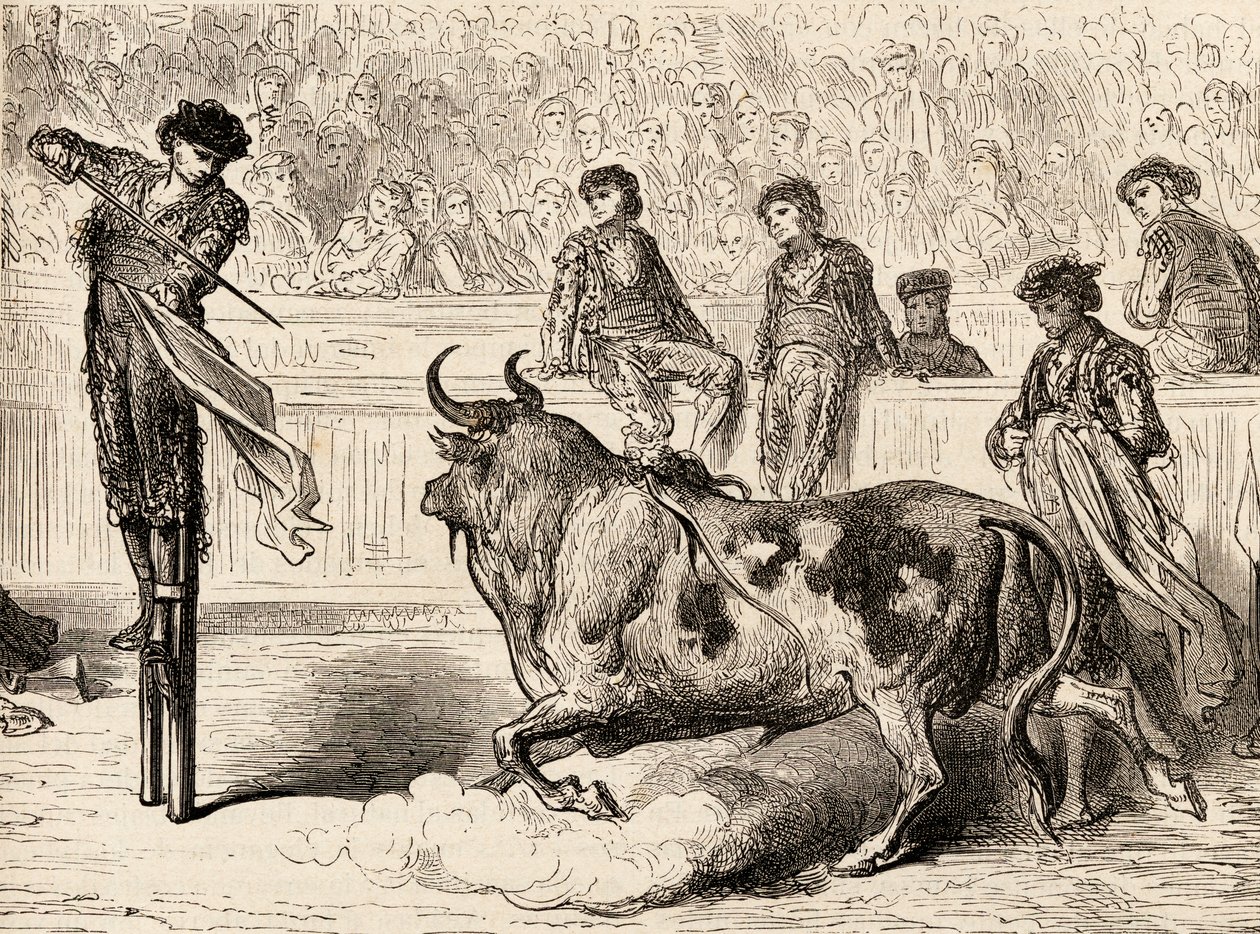1878年にスペインのセビリアで竹馬に立った闘牛士（木の彫刻） 作： ヨーロピアンスクール