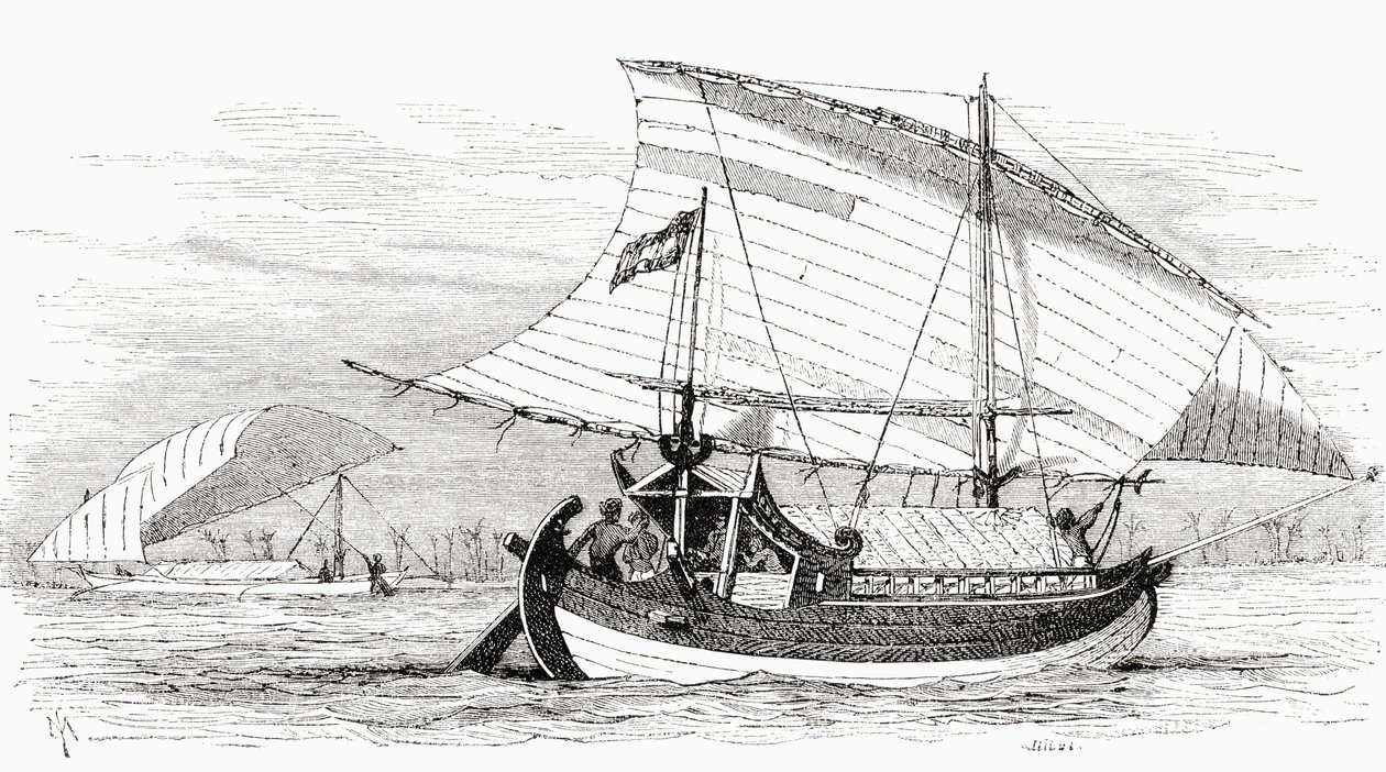 1878年に出版された「世界の手」からインドネシア、マカッサルのプロア 作： ヨーロピアンスクール