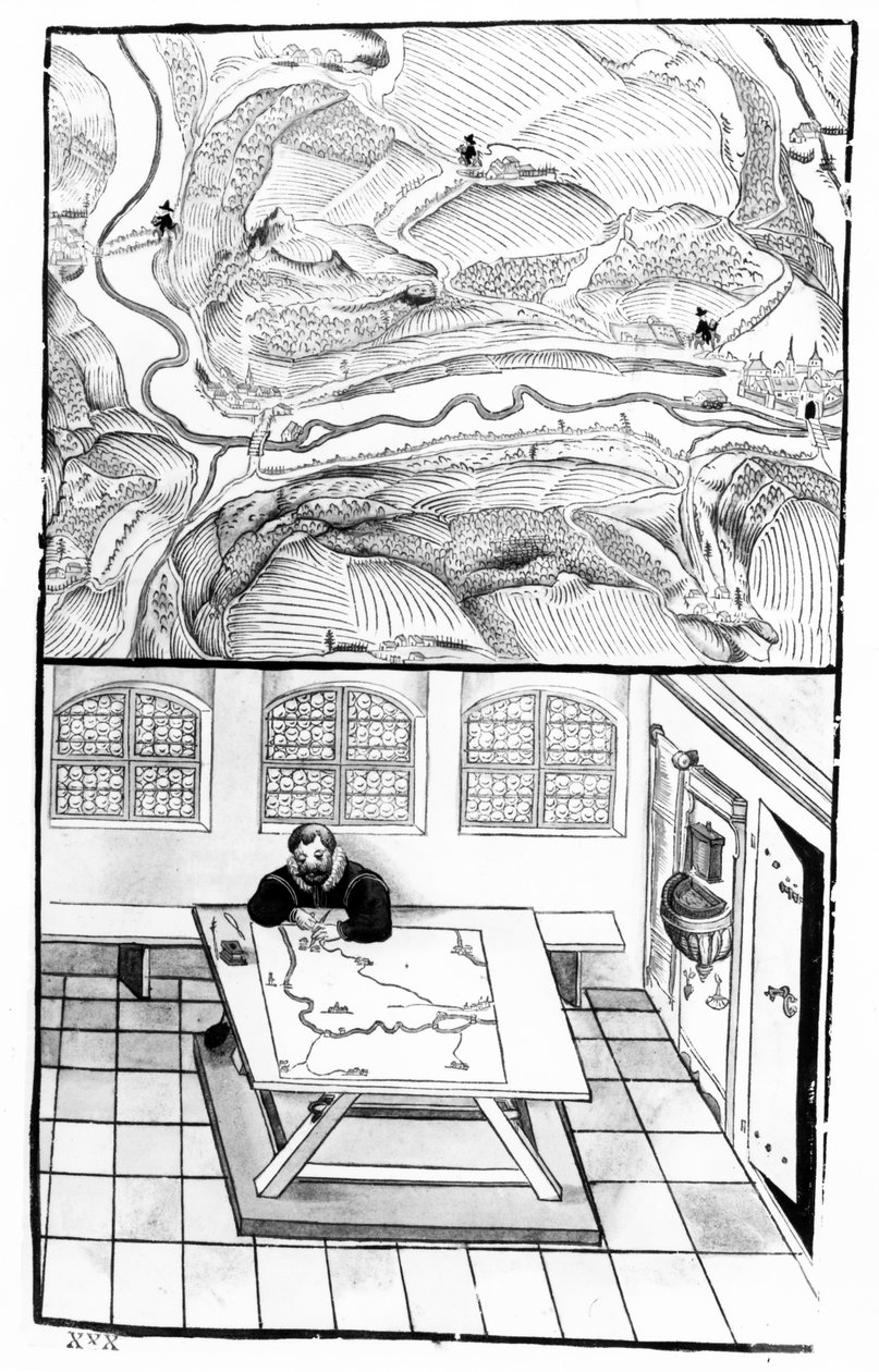 職場での地図製作者（ペンとインク） 作： ヨーロピアンスクール