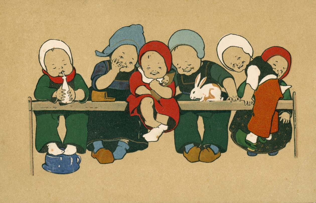 衣装を着たオランダの子供たち（カラーリトグラフ） 作： ヨーロピアンスクール