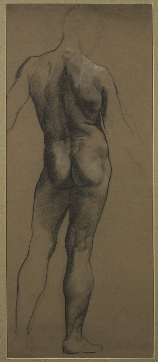 男性ヌード研究（茶色の紙に黒と白のチョーク） 作： Evelyn De Morgan