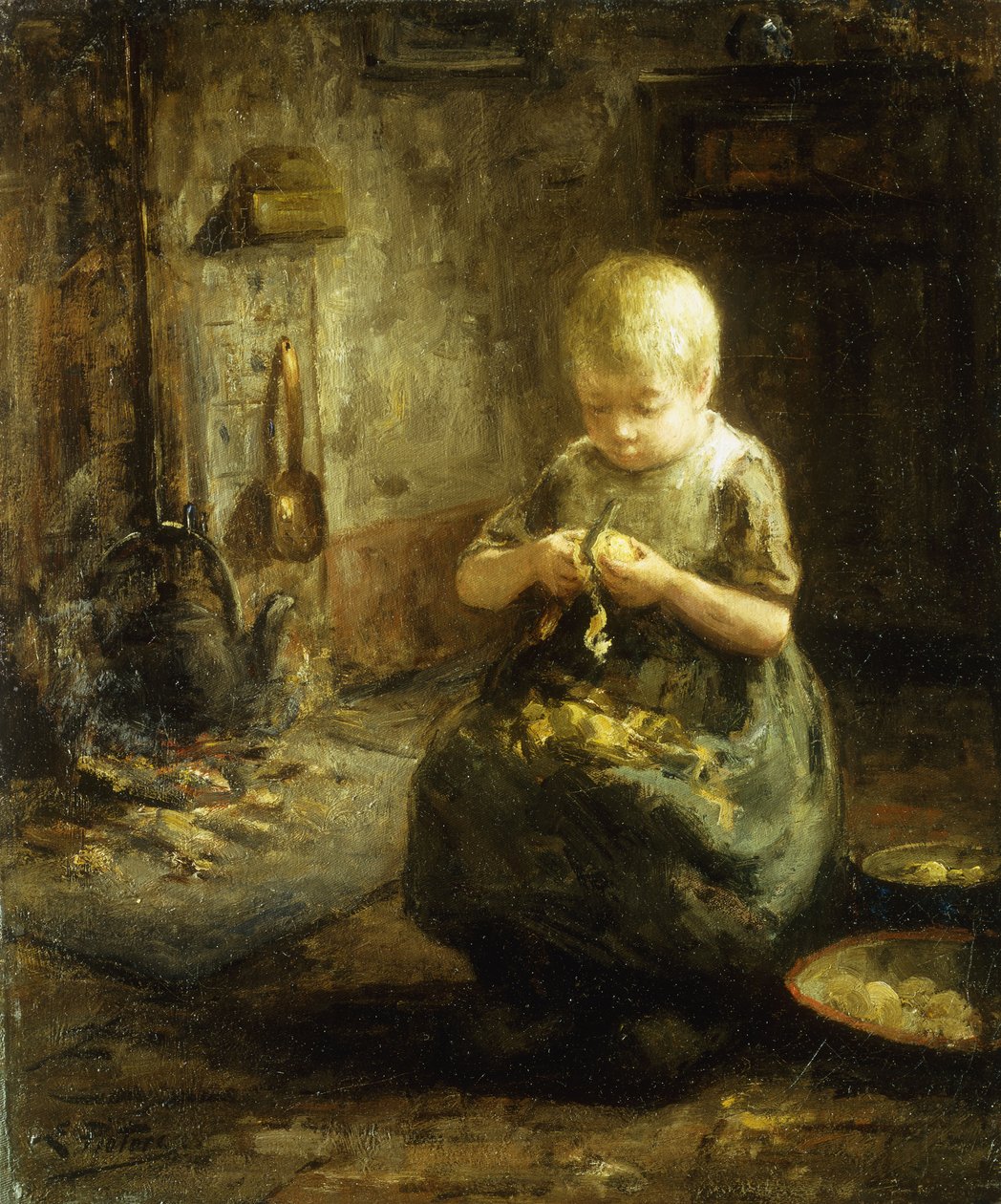 じゃがいもをはがす子供 作： Evert Pieters