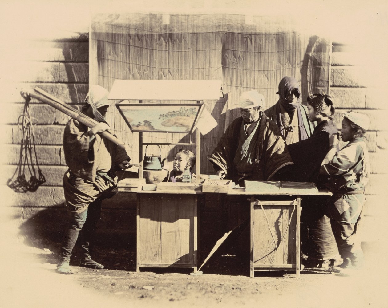通りの軽食屋台、c。 1865年。 作： フェリーチェ・ベアト