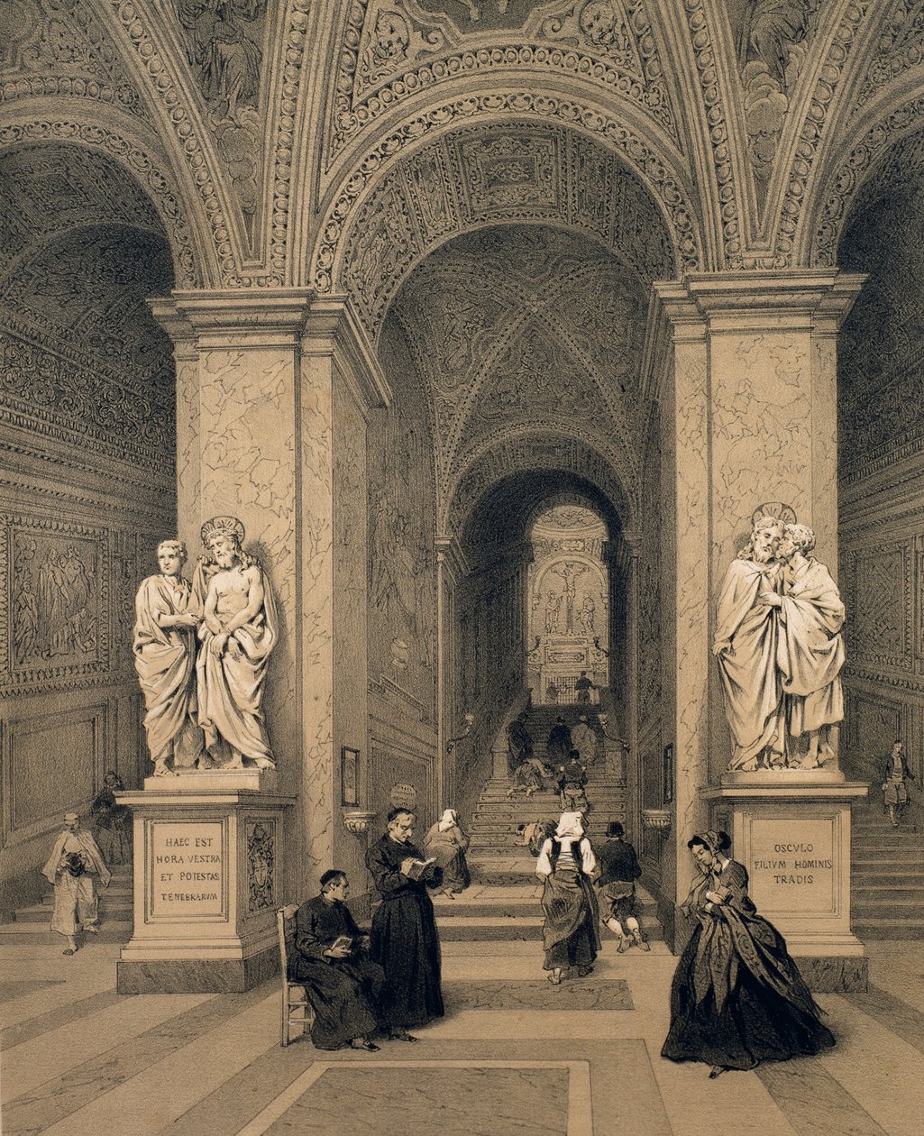 ローマのサンティサンクチュアリの神聖な階段、1870年のアルバム「Rome dans sa grandeur」のイラスト 作： フェリックス・ブノイスト