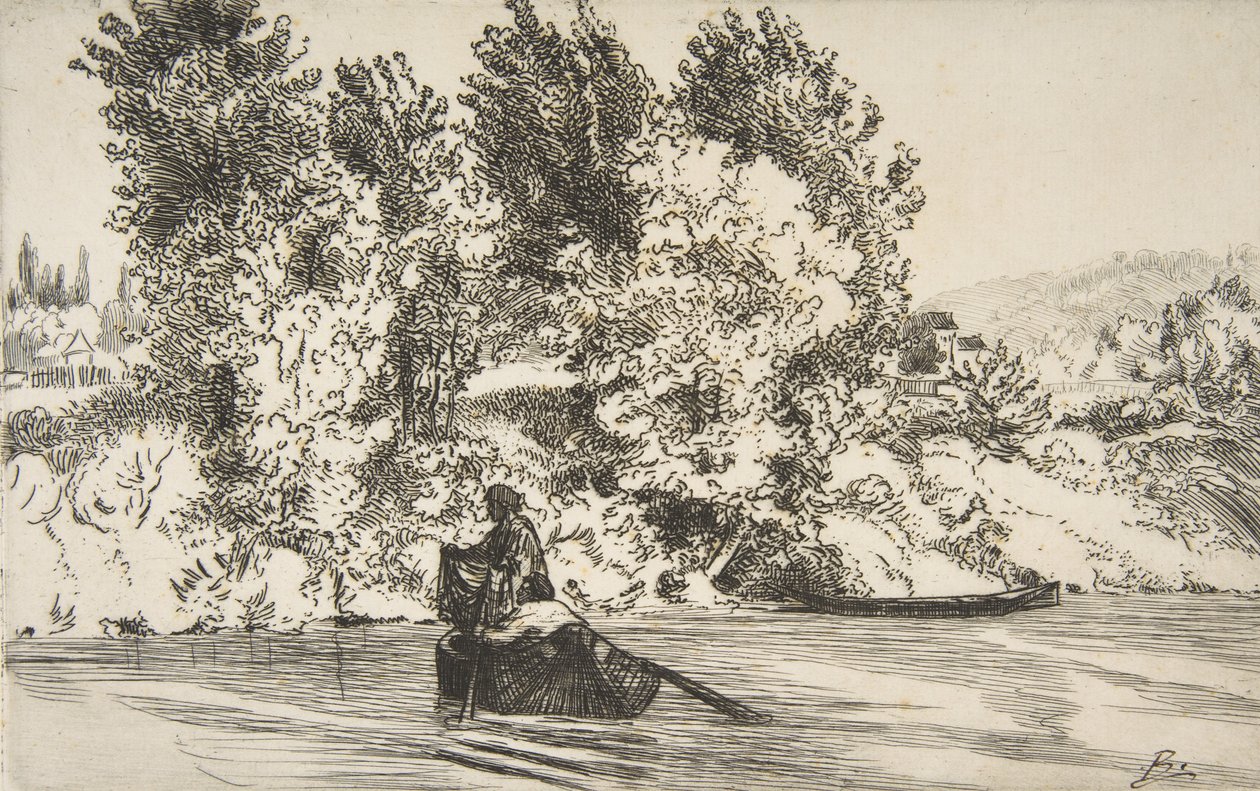網を持つ漁師、1868年。 作： フェリックス・ブラクモンド