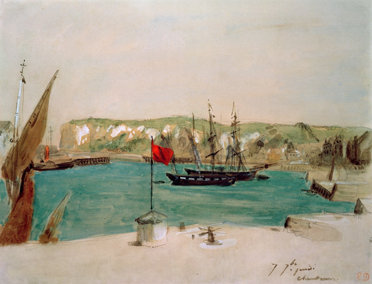 ディエップ：quai Duquesne 作： フェルディナンド・ビクター・ユージン・ドラクロワ