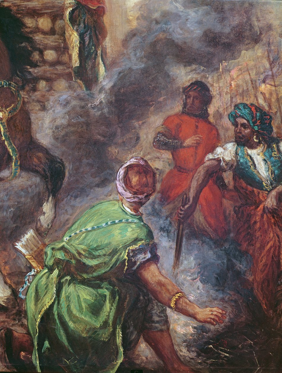トーリャトタッソ作「ゲルサレンメリベラータ」（1544-95年）のサラセン人の詳細である、パイレーのオリンダとソフロニア 作： フェルディナンド・ビクター・ユージン・ドラクロワ