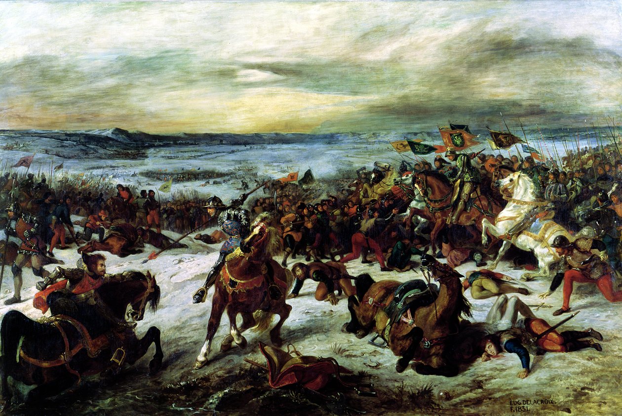 1831年1477年1月5日、ナンシーの戦いでの大胆なチャールズの死（1433-77） 作： フェルディナンド・ビクター・ユージン・ドラクロワ