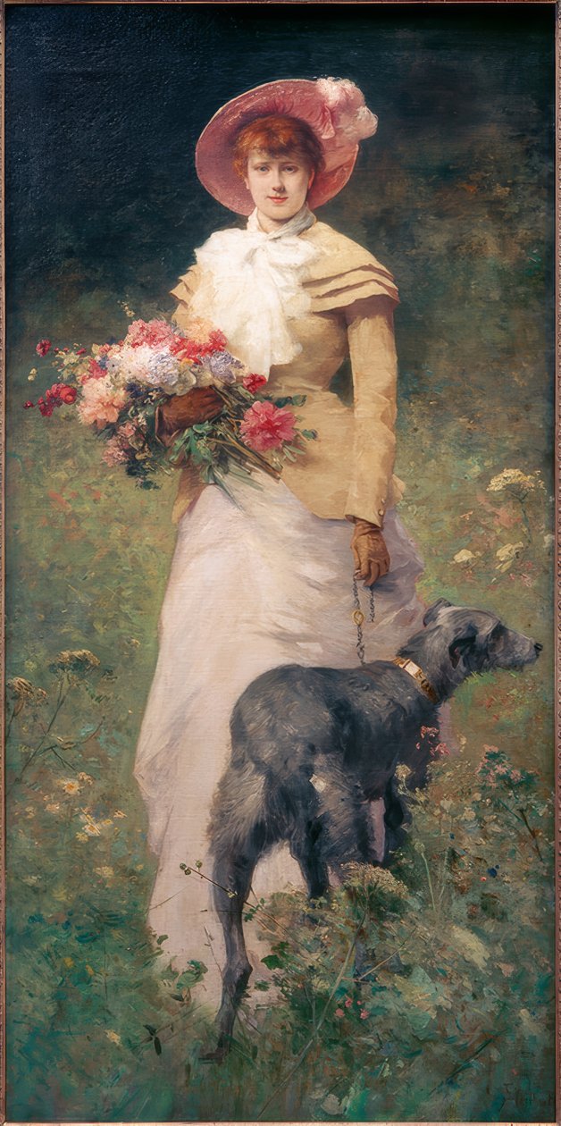 犬を連れた女性 作： フェルディナンド・ハイルブス