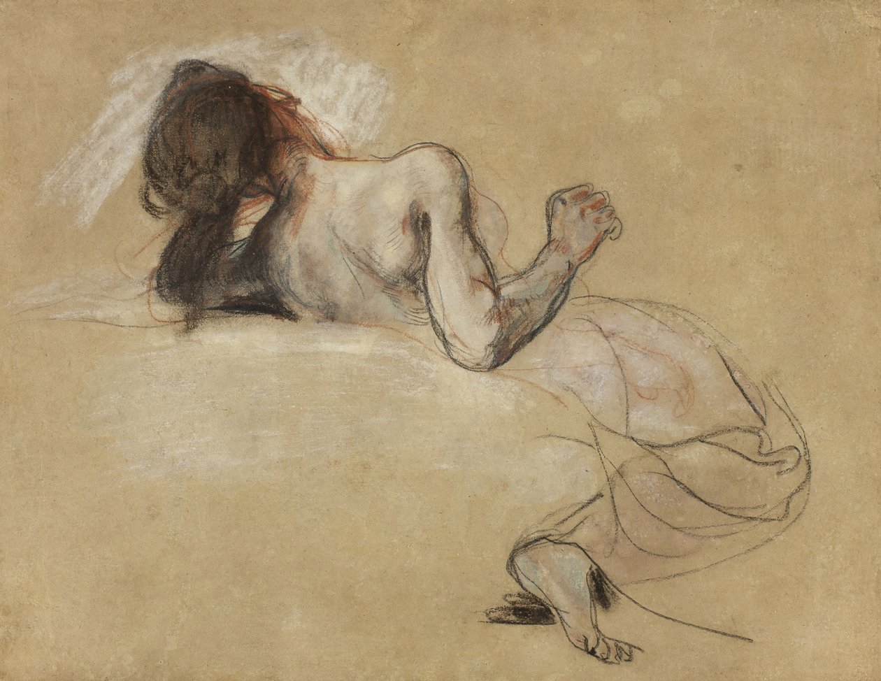 身をかがめる女性、1827年 作： フェルディナンド・ビクター・ユージン・ドラクロワ