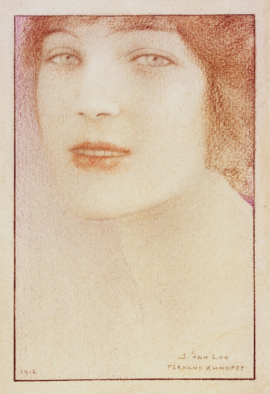 女性の肖像、1912（紙にパステル） 作： フェルナン・クノフフ