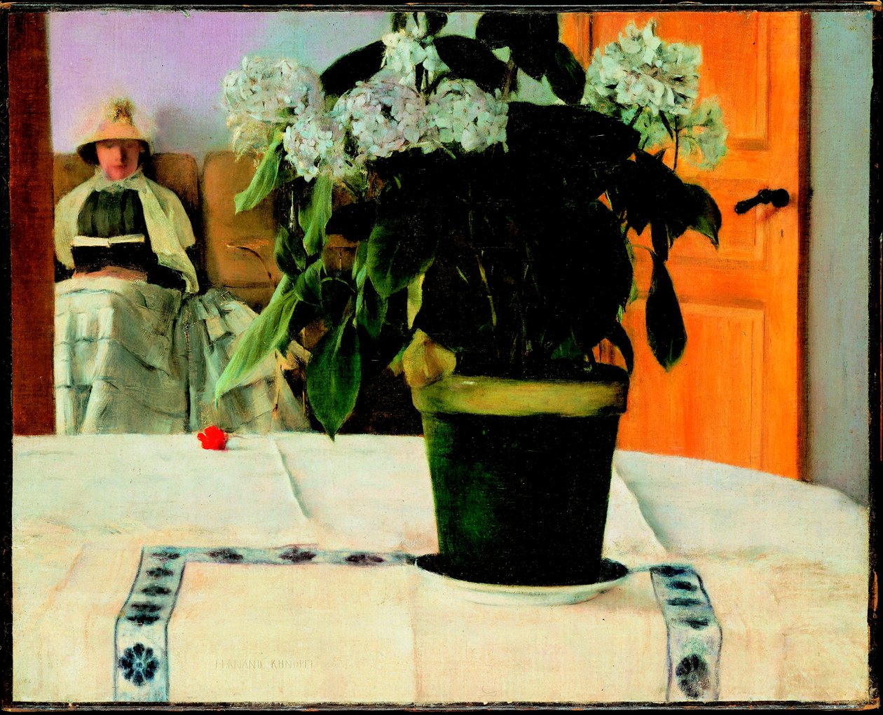 フェルナン・クノップフ（1858-1921）の絵画「ホルテンシア」。 作： フェルナン・クノフフ
